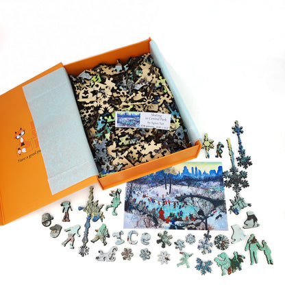 Wooden Jigsaw Puzzle with Uniquely Shaped Pieces for Adults - 370 Pieces - Skating in Central Park