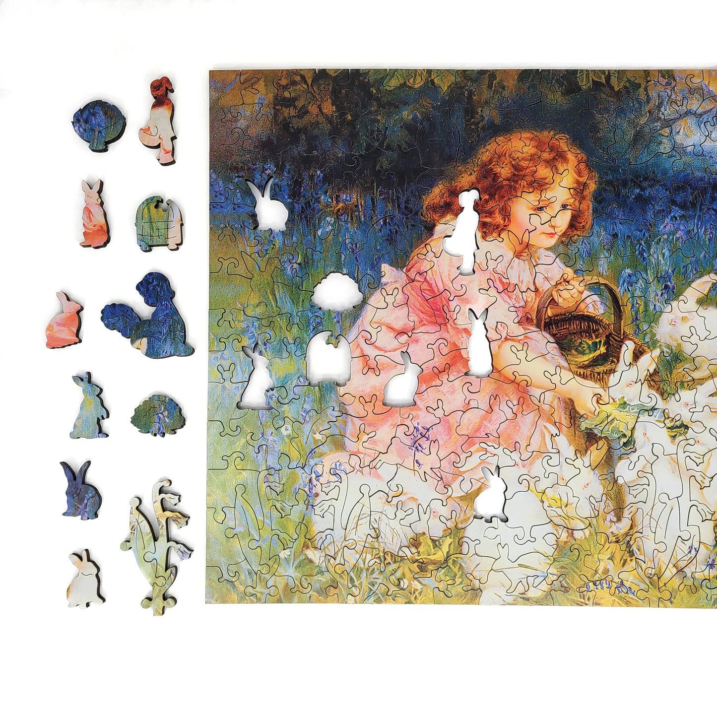 Wooden Jigsaw Puzzle with Uniquely Shaped Pieces for Adults - 260 Pieces - Feeding the Rabbits