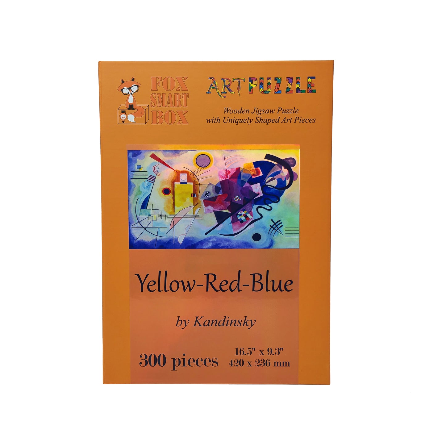 Wooden Jigsaw Puzzle with Uniquely Shaped Pieces for Adults - 300 Pieces - Challenge. Yellow-Red-Blue