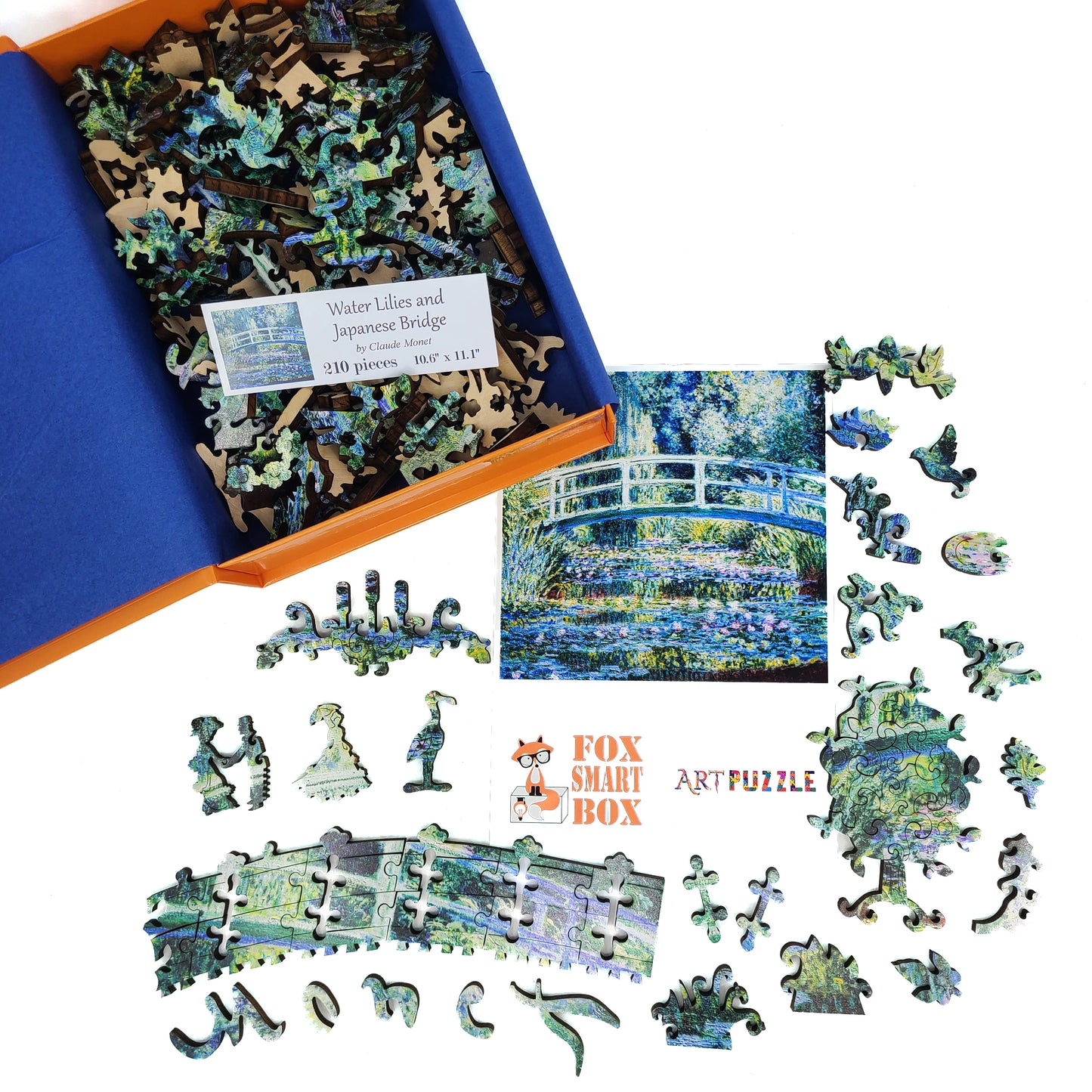 Wooden Jigsaw Puzzle with Uniquely Shaped Pieces for Adults - 210 Pieces - Water Lilies and Japanese Bridge