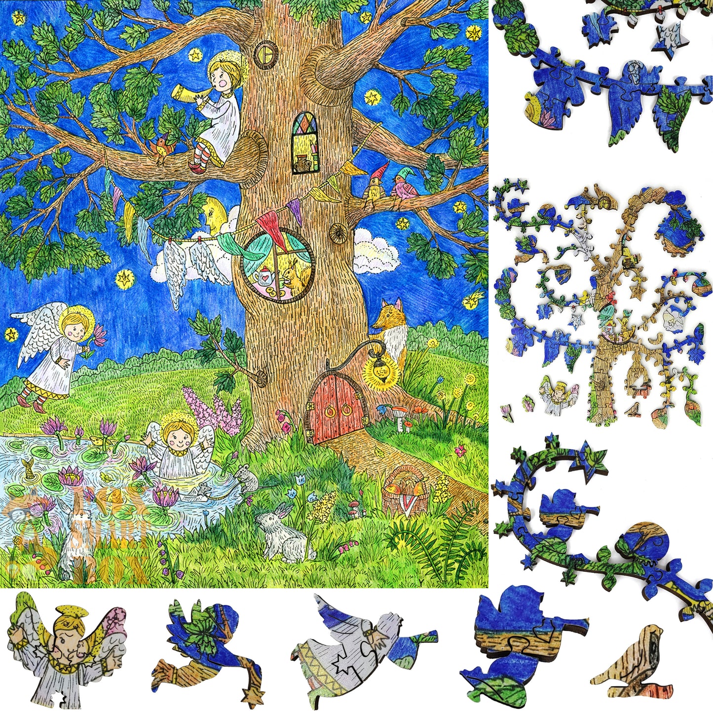 Wooden Jigsaw Puzzle with Uniquely Shaped Pieces for Adults - 400 Pieces - Tree of Angels