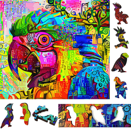 Wooden Jigsaw Puzzle with Uniquely Shaped Pieces for Adults - 220 Pieces - Colorful Wildlife. Parrot