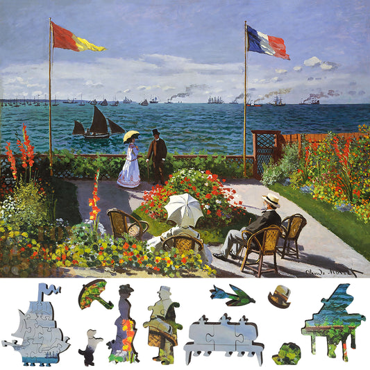 Wooden Jigsaw Puzzle with Uniquely Shaped Pieces for Adults - 395 Pieces - The Garden at Sainte-Adresse