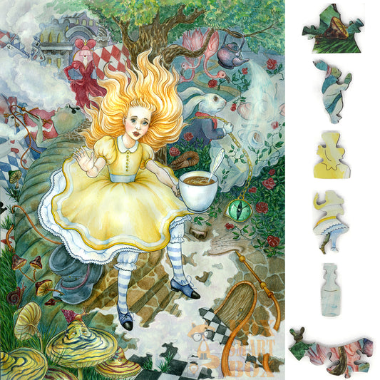 Large Format Wooden Jigsaw Puzzle with Uniquely Shaped Pieces for Seniors and Adults - 200 Pieces - Alice's Fantasies