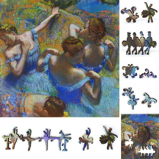 Wooden Jigsaw Puzzle with Uniquely Shaped Pieces for Adults - 200 Pieces - Blue Dancers