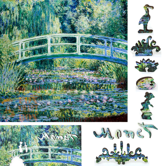 Wooden Jigsaw Puzzle with Uniquely Shaped Pieces for Adults - 210 Pieces - Water Lilies and Japanese Bridge