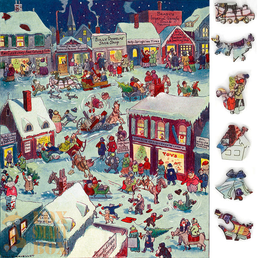 Large Format Wooden Jigsaw Puzzle with Uniquely Shaped Pieces for Seniors and Adults - 230 Pieces - Christmas eve at Yapp's Crossing