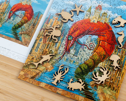 Davici - Unique Wooden Jigsaw Puzzle - 130 pieces - Red Shrimp