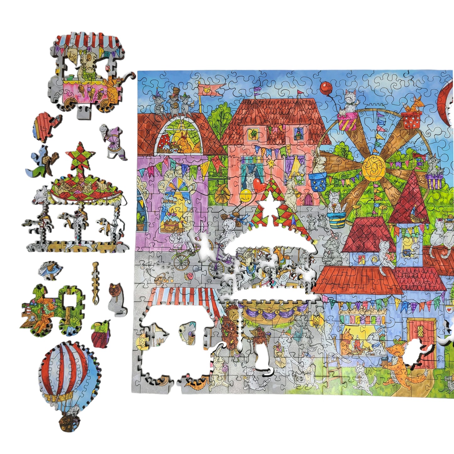 Wooden Jigsaw Puzzle for Adults - Uniquely Shaped Pieces  - 425 Pieces - Busy Town