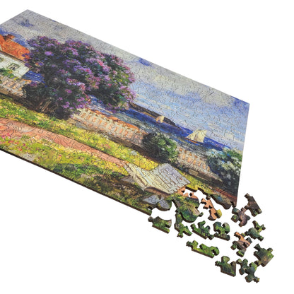 Wooden Jigsaw Puzzle for Adults - Uniquely Shaped Pieces - 434 Pieces - Coast Landscape with Blossoming Lilac Bush