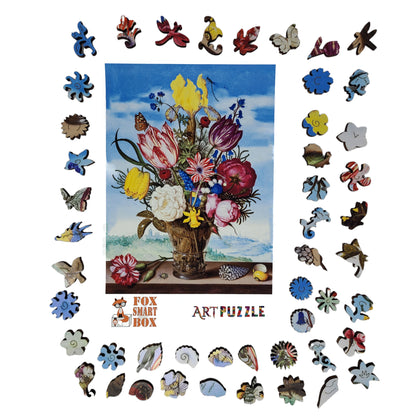 Wooden Jigsaw Puzzle for Adults - Uniquely Shaped Pieces  - 240 Pieces - Bouquet of Flowers on a Ledge