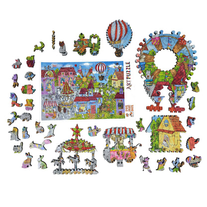 Wooden Jigsaw Puzzle for Adults - Uniquely Shaped Pieces  - 425 Pieces - Busy Town