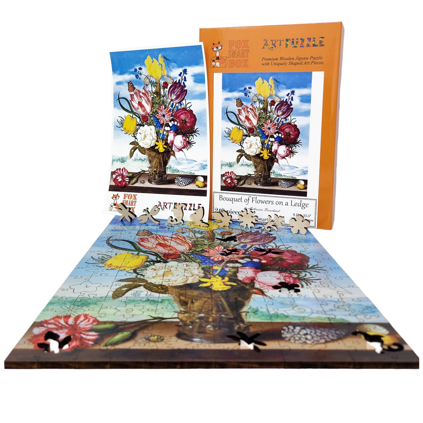 Wooden Jigsaw Puzzle for Adults - Uniquely Shaped Pieces  - 240 Pieces - Bouquet of Flowers on a Ledge