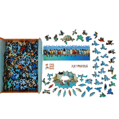 Wooden Jigsaw Puzzle for Adults - Uniquely Shaped Pieces - 215 Pieces - A Perch of Birds