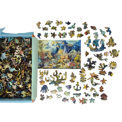 Wooden Jigsaw Puzzle for Adults - Uniquely Shaped Pieces  - 444 Pieces - Ocean Life