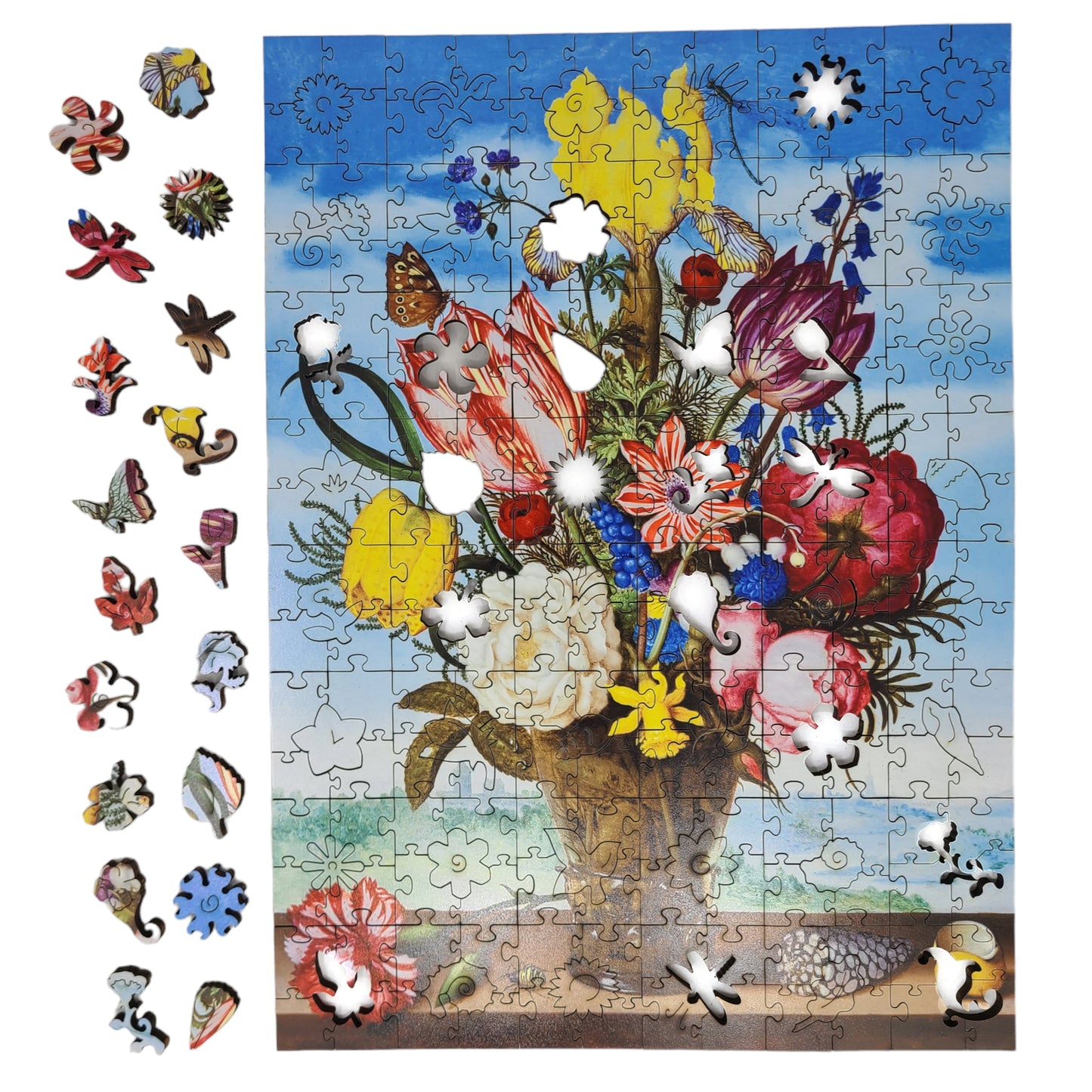 Wooden Jigsaw Puzzle for Adults - Uniquely Shaped Pieces  - 240 Pieces - Bouquet of Flowers on a Ledge