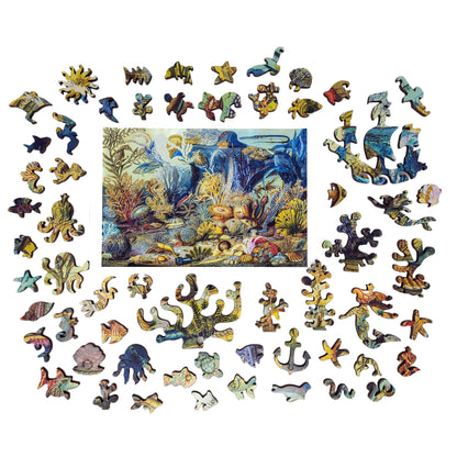 Wooden Jigsaw Puzzle for Adults - Uniquely Shaped Pieces  - 444 Pieces - Ocean Life