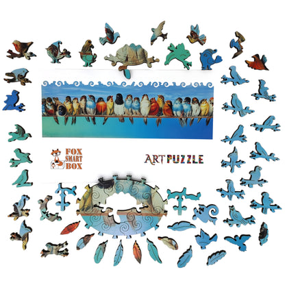 Wooden Jigsaw Puzzle for Adults - Uniquely Shaped Pieces - 215 Pieces - A Perch of Birds