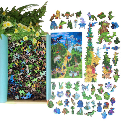 Wooden Jigsaw Puzzle for Adults - Uniquely Shaped Pieces - 500 Pieces - Fairy Tale Trail