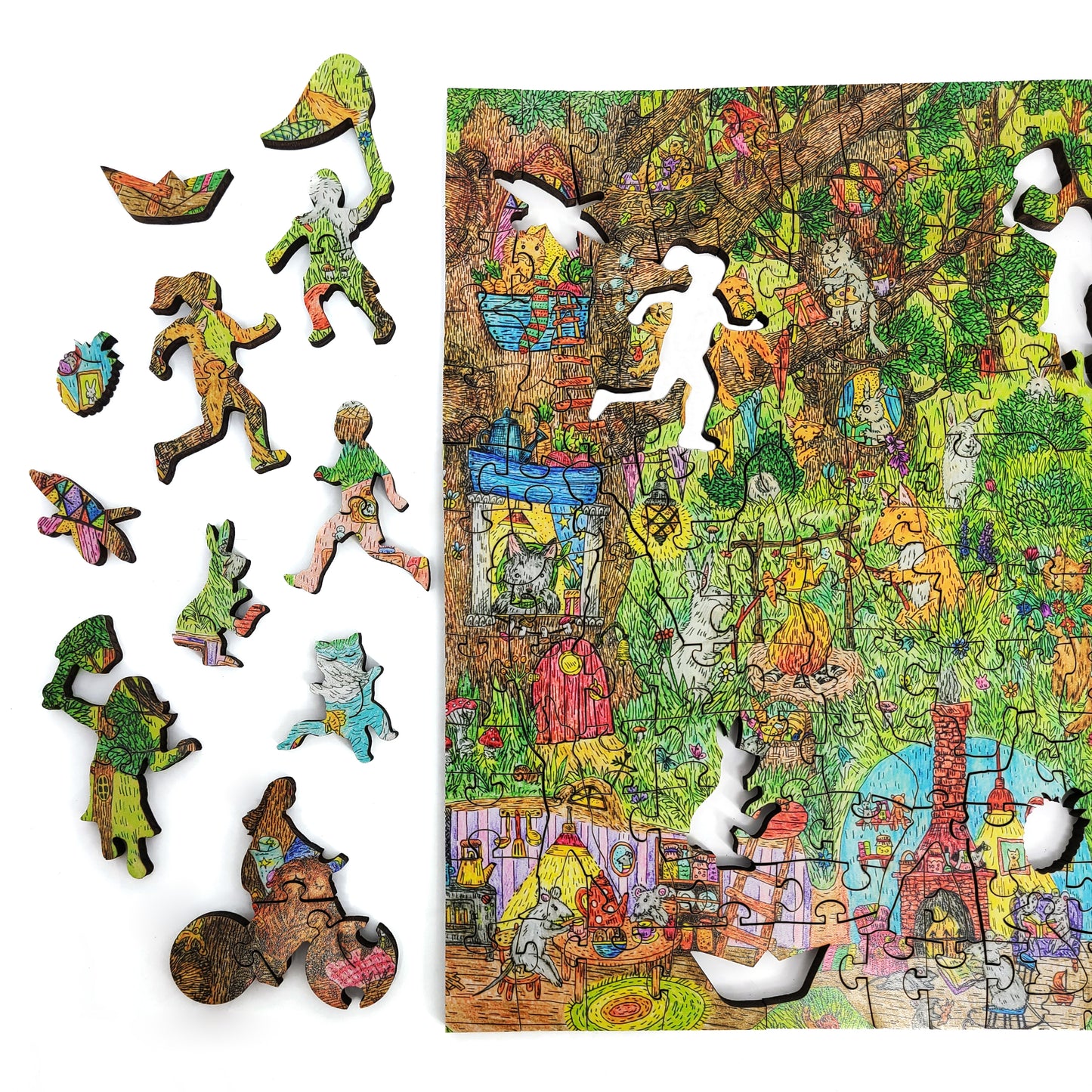 Large Format Wooden Jigsaw Puzzle for Seniors and Adults - Uniquely Shaped Pieces  - 245 Pieces - Fairy Forest. Summer