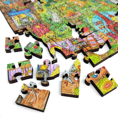 Large Format Wooden Jigsaw Puzzle for Seniors and Adults - Uniquely Shaped Pieces  - 245 Pieces - Fairy Forest. Summer