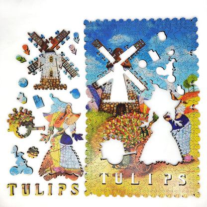 Rompecabezas de madera con piezas de formas únicas para adultos - 310 piezas - Tulipanes holandeses