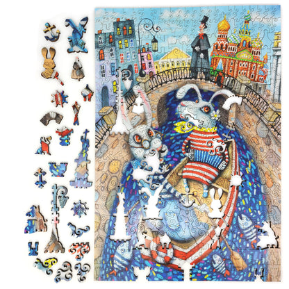 Wooden Jigsaw Puzzle with Uniquely Shaped Pieces for Adults - 405 Pieces - Lovers on the River