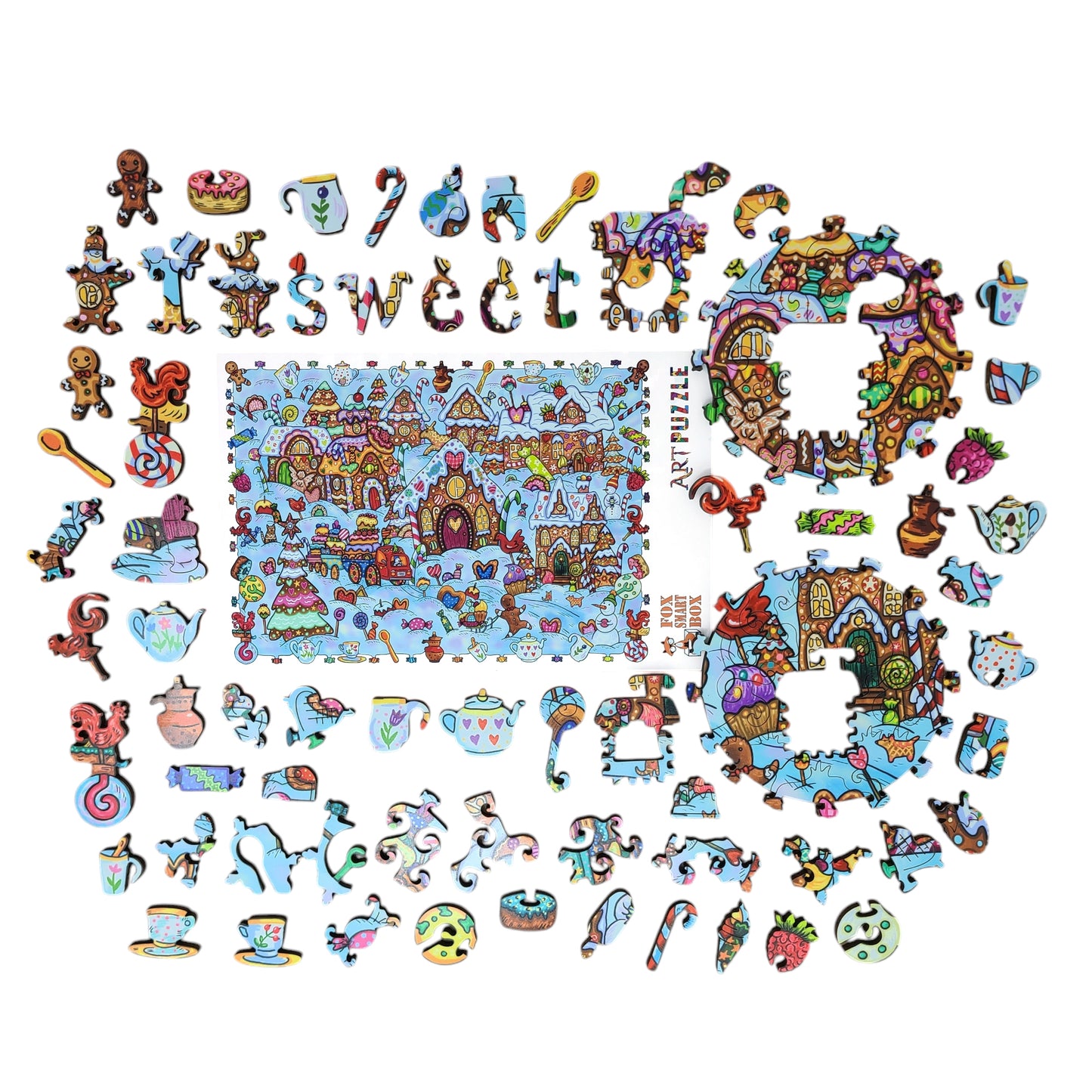 Wooden Jigsaw Puzzle for Adults - Uniquely Shaped Pieces - 325 Pieces - Sweety City