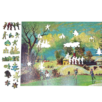 Wooden Jigsaw Puzzle for Adults - Uniquely Shaped Pieces - 425 Pieces - American Winter Life