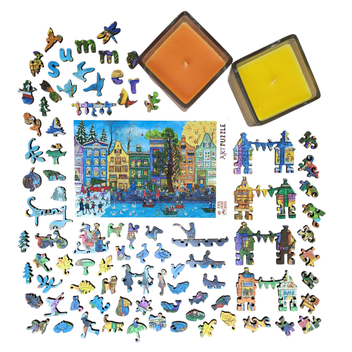 Wooden Jigsaw Puzzle for Adults - Uniquely Shaped Pieces - 460 Pieces - European Street in Four Seasons