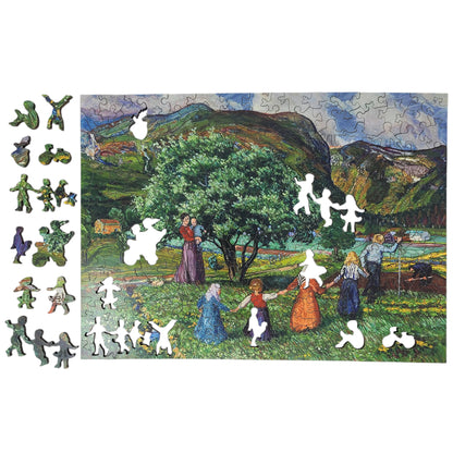 Wooden Jigsaw Puzzle for Adults - Uniquely Shaped Pieces - 225 Pieces - Summer and Playing Children