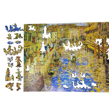 Wooden Jigsaw Puzzle for Adults - Uniquely Shaped Pieces - 435 Pieces - Venetian Canal Scene