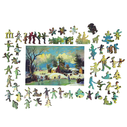 Wooden Jigsaw Puzzle for Adults - Uniquely Shaped Pieces - 425 Pieces - American Winter Life