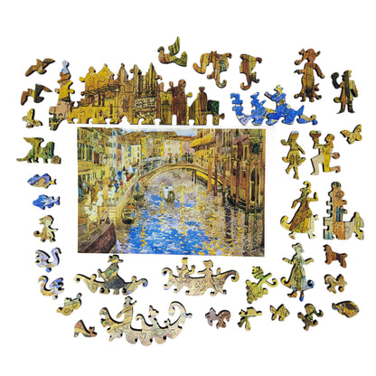 Wooden Jigsaw Puzzle for Adults - Uniquely Shaped Pieces - 435 Pieces - Venetian Canal Scene