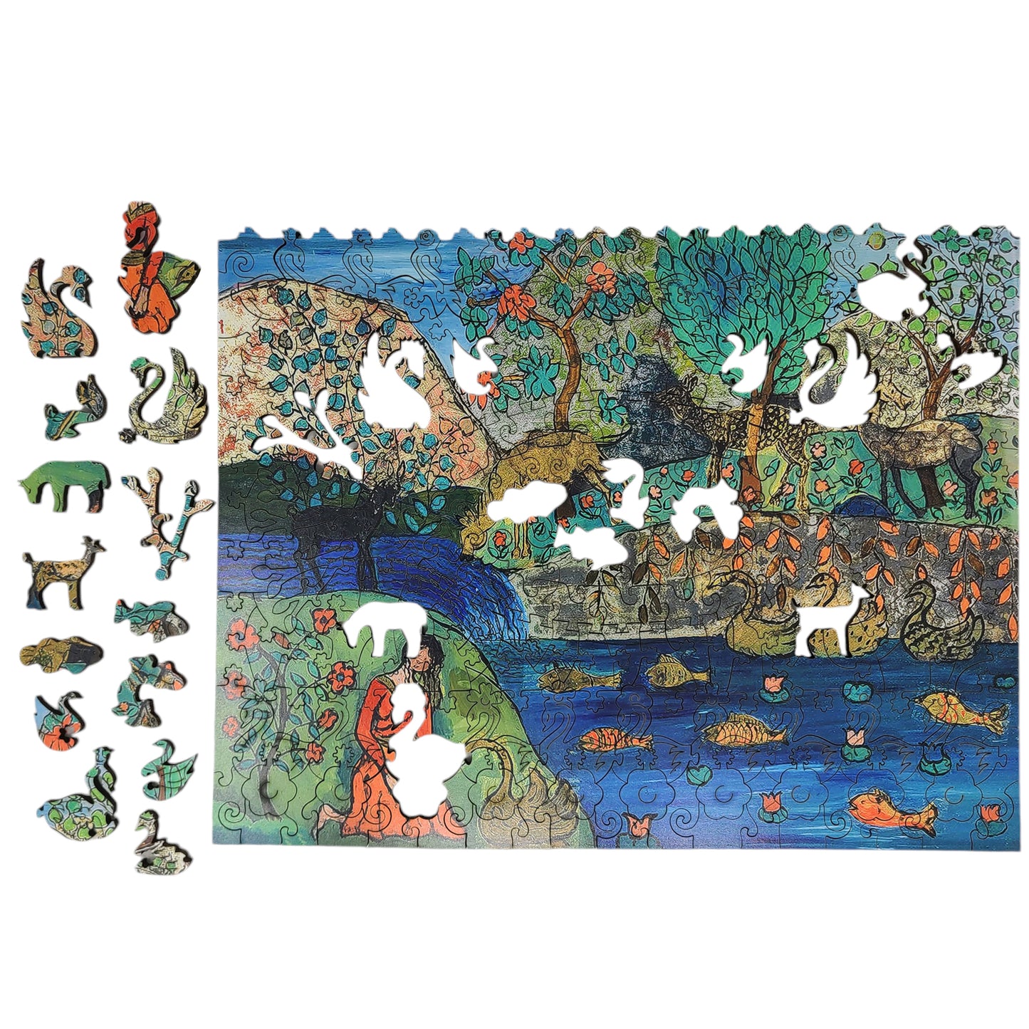 Wooden Jigsaw Puzzle for Adults - Uniquely Shaped Pieces - 232 Pieces - Girl with Swan