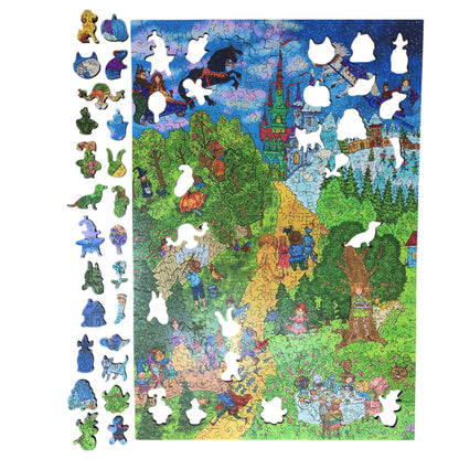 Wooden Jigsaw Puzzle for Adults - Uniquely Shaped Pieces - 500 Pieces - Fairy Tale Trail