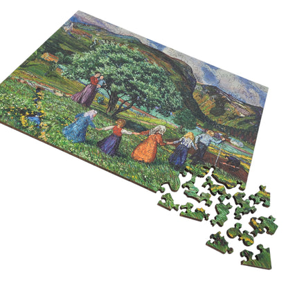 Wooden Jigsaw Puzzle for Adults - Uniquely Shaped Pieces - 225 Pieces - Summer and Playing Children