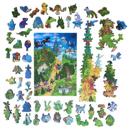 Wooden Jigsaw Puzzle for Adults - Uniquely Shaped Pieces - 500 Pieces - Fairy Tale Trail