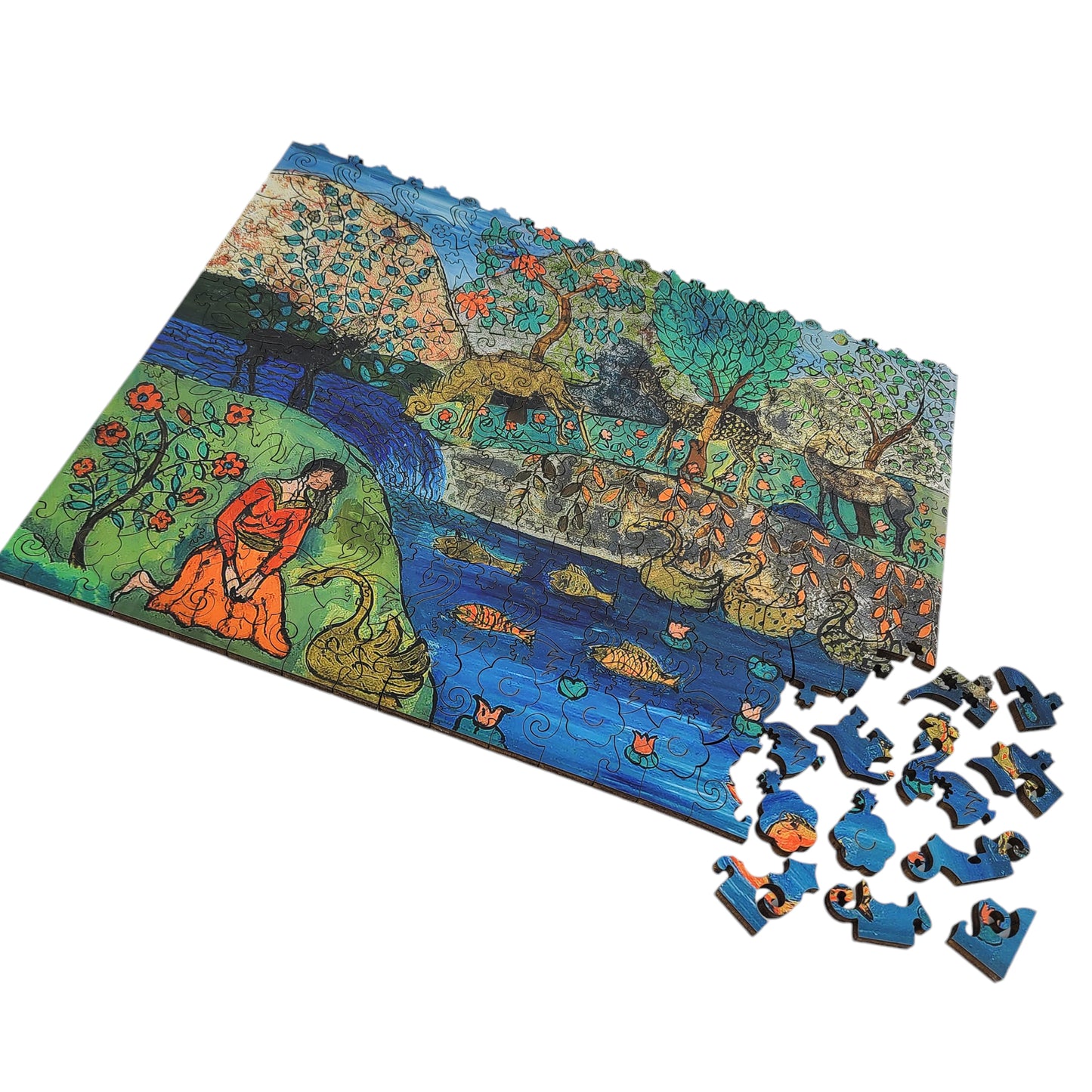 Wooden Jigsaw Puzzle for Adults - Uniquely Shaped Pieces - 232 Pieces - Girl with Swan