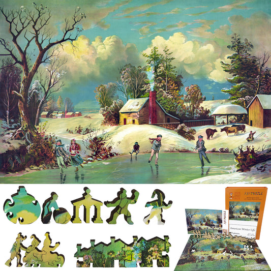 Wooden Jigsaw Puzzle for Adults - Uniquely Shaped Pieces - 425 Pieces - American Winter Life