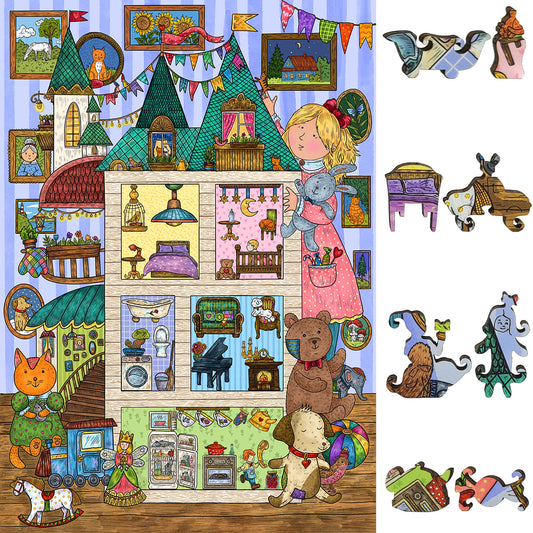 Wooden Jigsaw Puzzle for Adults - Uniquely Shaped Pieces - 440 Pieces - Amusing House