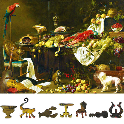 Wooden Jigsaw Puzzle for Adults - Uniquely Shaped Pieces - 262 Pieces - Banquet Still Life