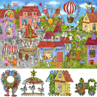 Wooden Jigsaw Puzzle for Adults - Uniquely Shaped Pieces  - 425 Pieces - Busy Town