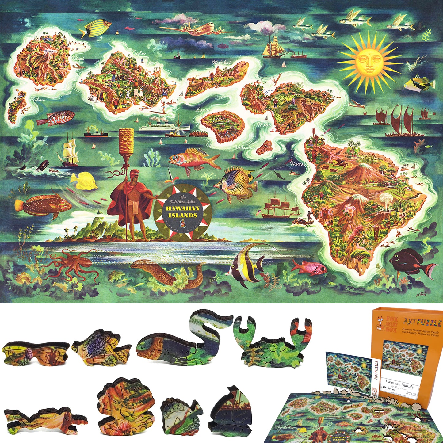 Wooden Jigsaw Puzzle for Adults - Uniquely Shaped Pieces - 440 Pieces - Hawaiian Islands