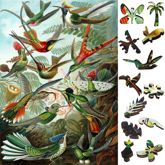 Wooden Jigsaw Puzzle with Uniquely Shaped Pieces for Adults - 267 Pieces - Hummingbirds