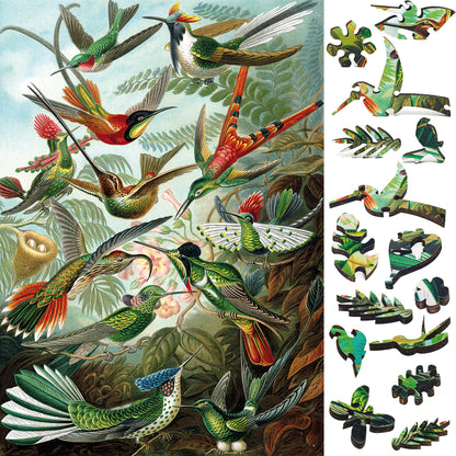 Wooden Jigsaw Puzzle with Uniquely Shaped Pieces for Adults - 145 Pieces - Hummingbirds