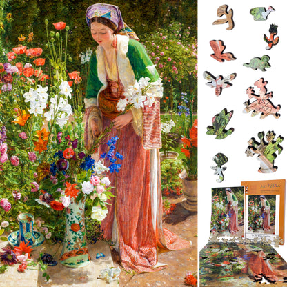 Large Format Wooden Jigsaw Puzzle with Uniquely Shaped Pieces for Seniors and Adults - 220 Pieces - In the Bey's Garden