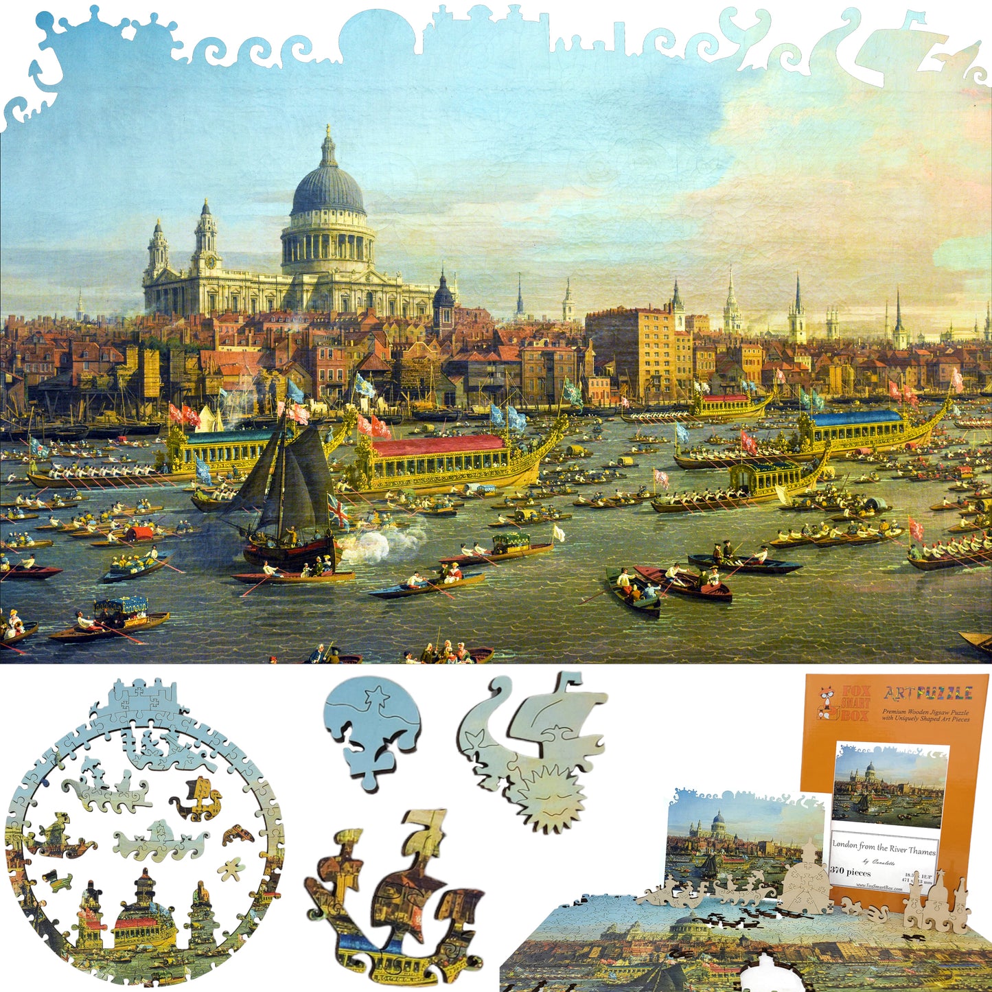 Wooden Jigsaw Puzzle for Adults - Uniquely Shaped Pieces - 370 Pieces - London from the River Thames