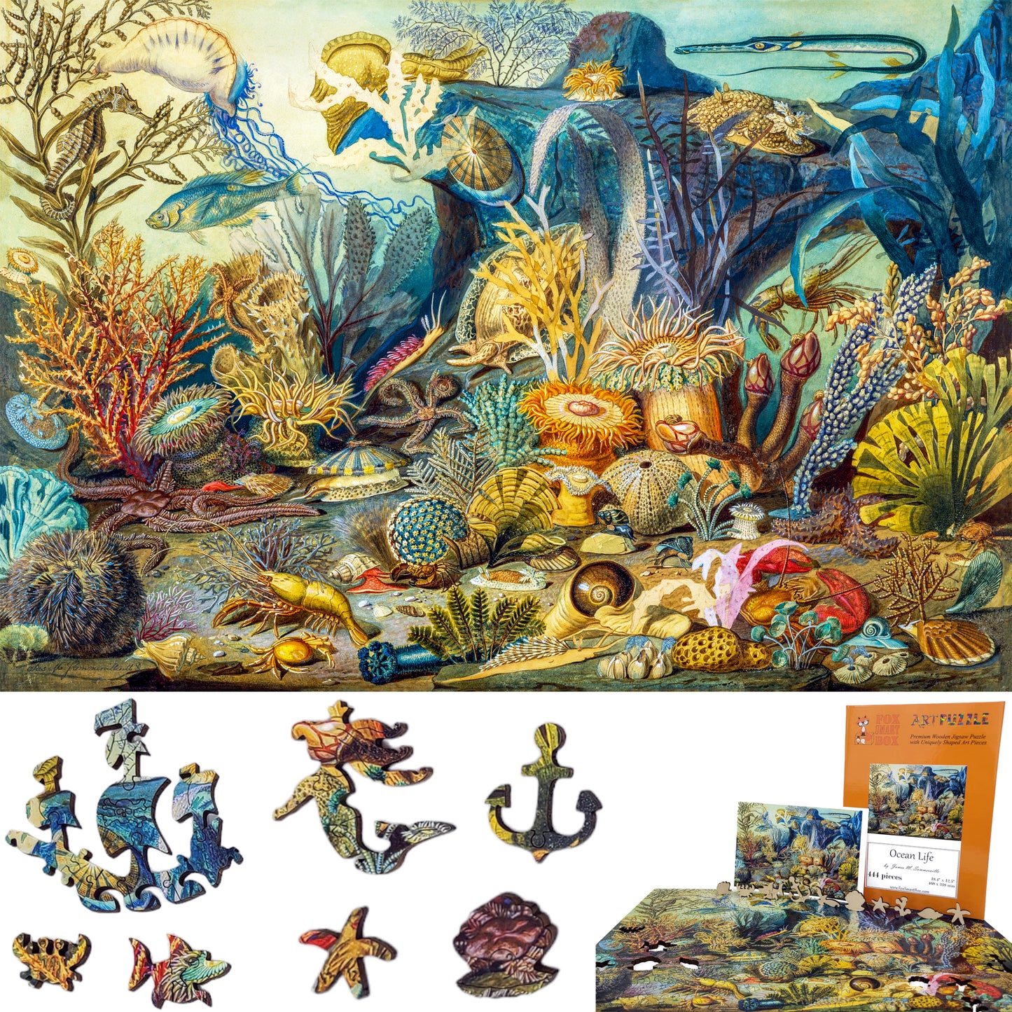 Wooden Jigsaw Puzzle for Adults - Uniquely Shaped Pieces  - 444 Pieces - Ocean Life