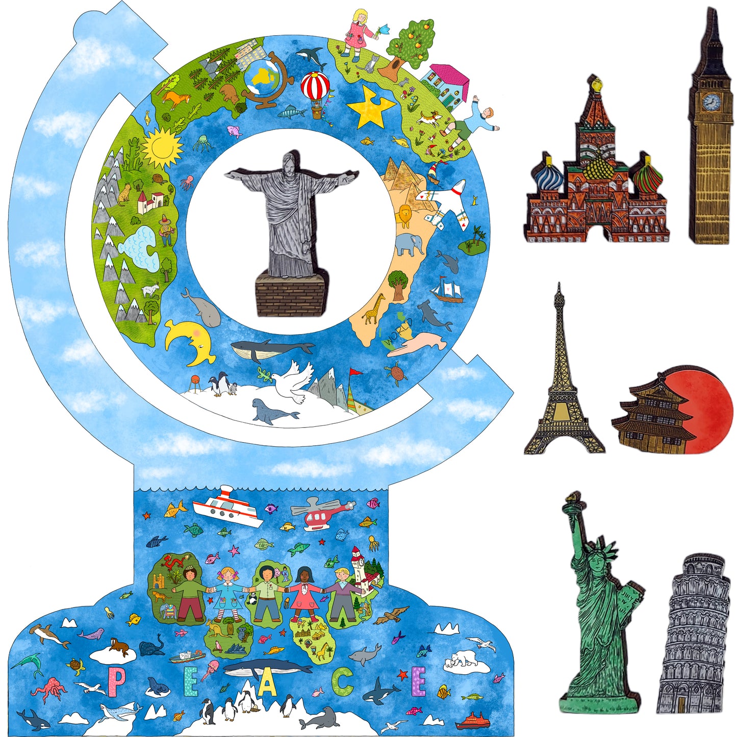 Wooden Jigsaw Puzzle for Adults - Smart Puzzle with Smart Pieces - 210 Puzzle Pieces +12 Smart Pieces - Peace on Earth